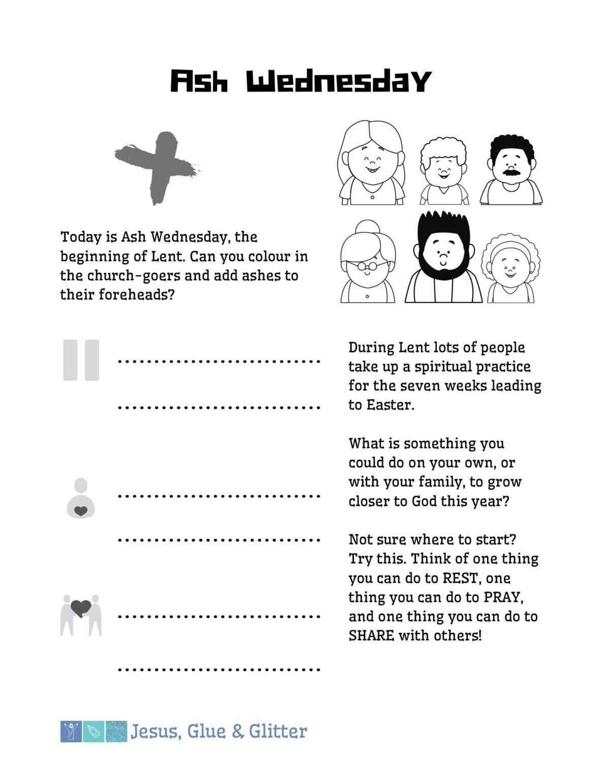 Ash Wednesday Worksheet – Jesus, Glue & Glitter