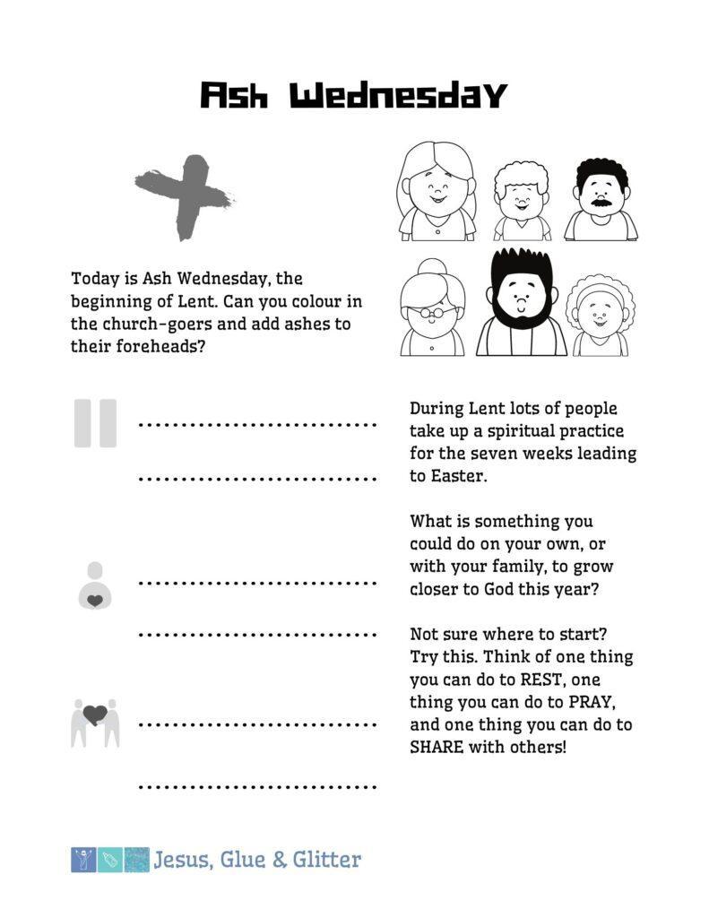 Ash Wednesday Worksheet – Jesus, Glue & Glitter